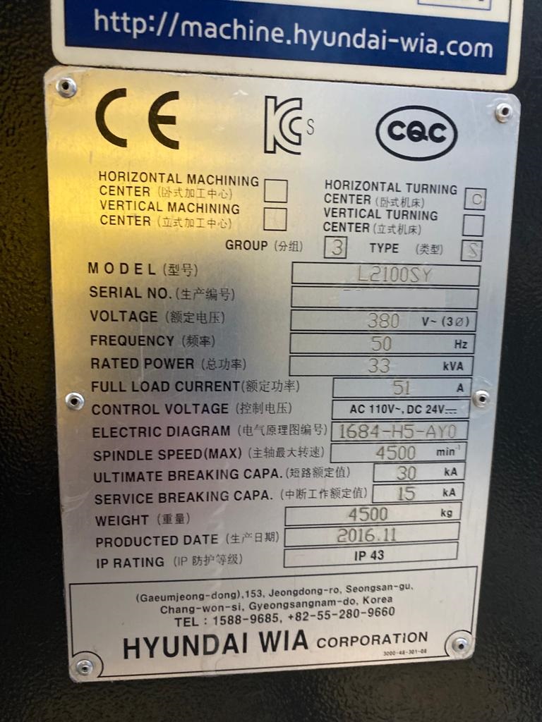 Usato 2016 Hyundai WIA L-2100/SY