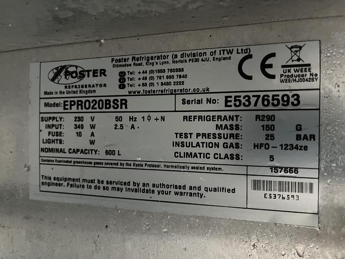 Used Fosters fridge, To take 18" x 30" Tray Size