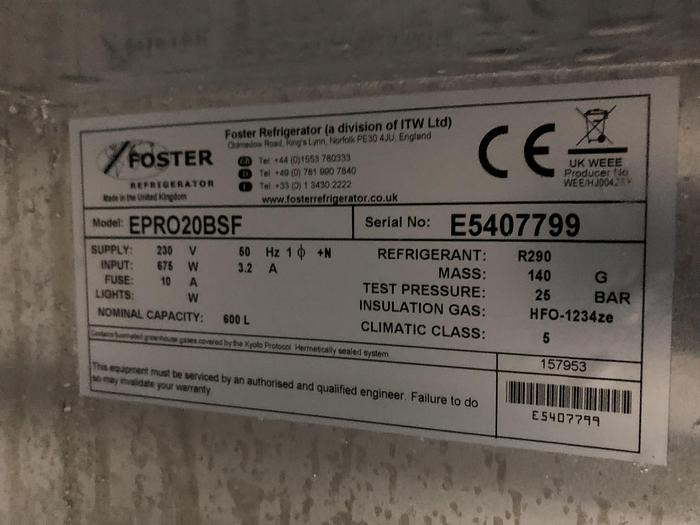 Used Fosters freezer to take 18" x 30" Tray Size