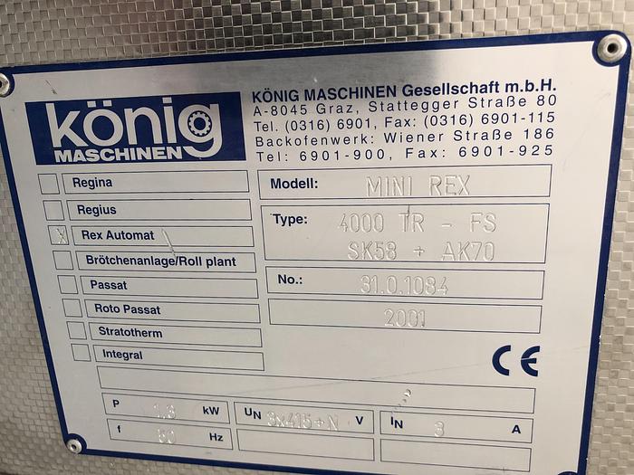 Used Konig Mini Rex 4000, 2 pocket roll plant with forming station, fully refurbished with new belts