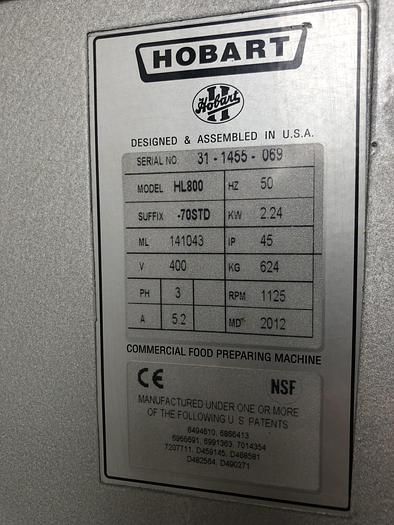 Used Hobart HL800 Guarded Planetary Mixer, Stainless Bowl and 3 Tools