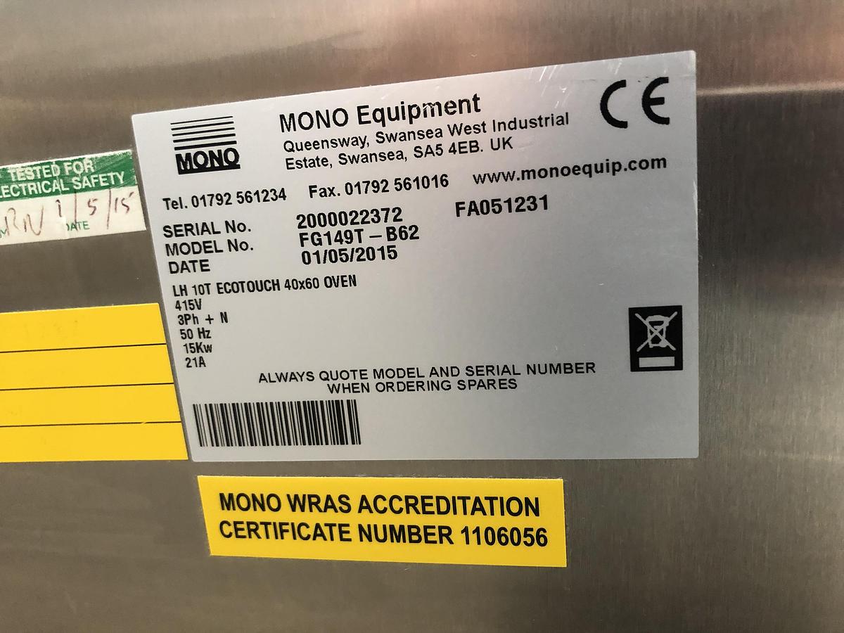 Used Mono BX Eco Touch 10 Tray 40cm x 60cm tray size Bake Off Oven 