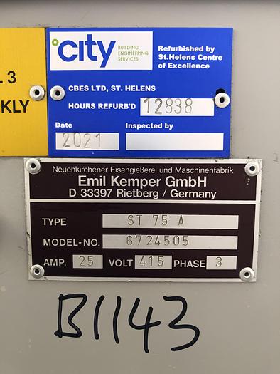 Used Kemper ST 75 A Removable Bowl Spiral Mixer