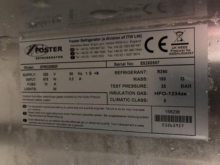 Used Fosters freezer to take 18" x 30" Tray Size