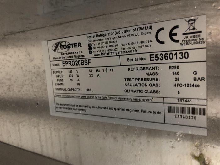 Used Fosters freezer to take 18" x 30" Tray Size