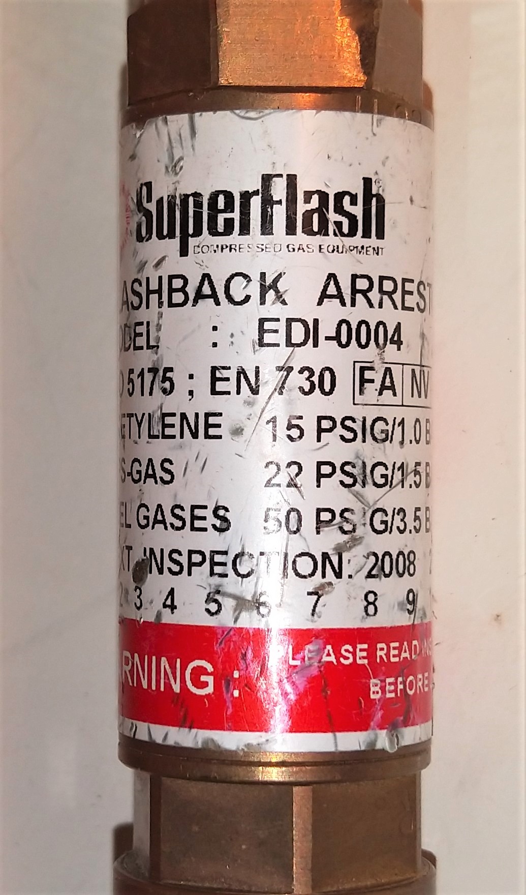 Used Fisherbrand 10-575-115 Regulator with EDI-004 Flash Arrestor - CGA 350