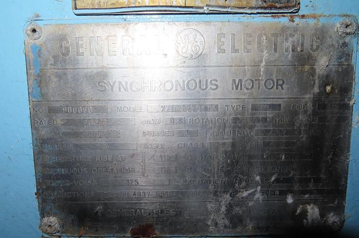 Used 600 HP GENERAL ELECTRIC SYNCHRONOUS MOTOR 600 RPM (REFINER MOTOR)