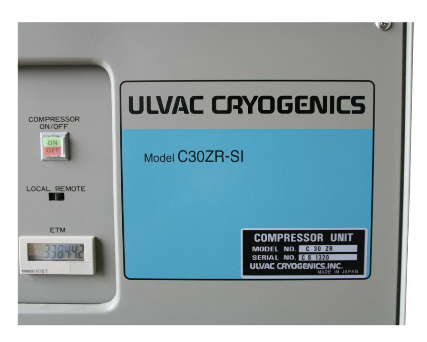Used ulvac CRYOGENICS COMPRESSOR UNIT