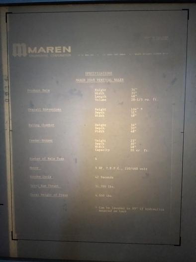 Used MAREN  MODEL 2048 VERTICAL BALER  5HP
