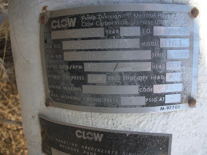 Used Pump, Sump, 15 HP, Clow, 316 S/st, 40 GPM (2) #S623701