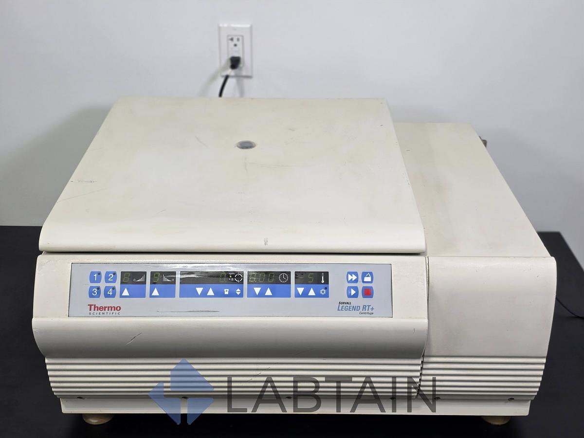 Used Thermo Scientific Sorvall Legend RT+ Refrigerated Benchtop Centrifuge (75004377) with Sorvall/Heraeus 75006445 Four-Place Swinging-Bucket Rotor & (4) Buckets — Used/Inspected