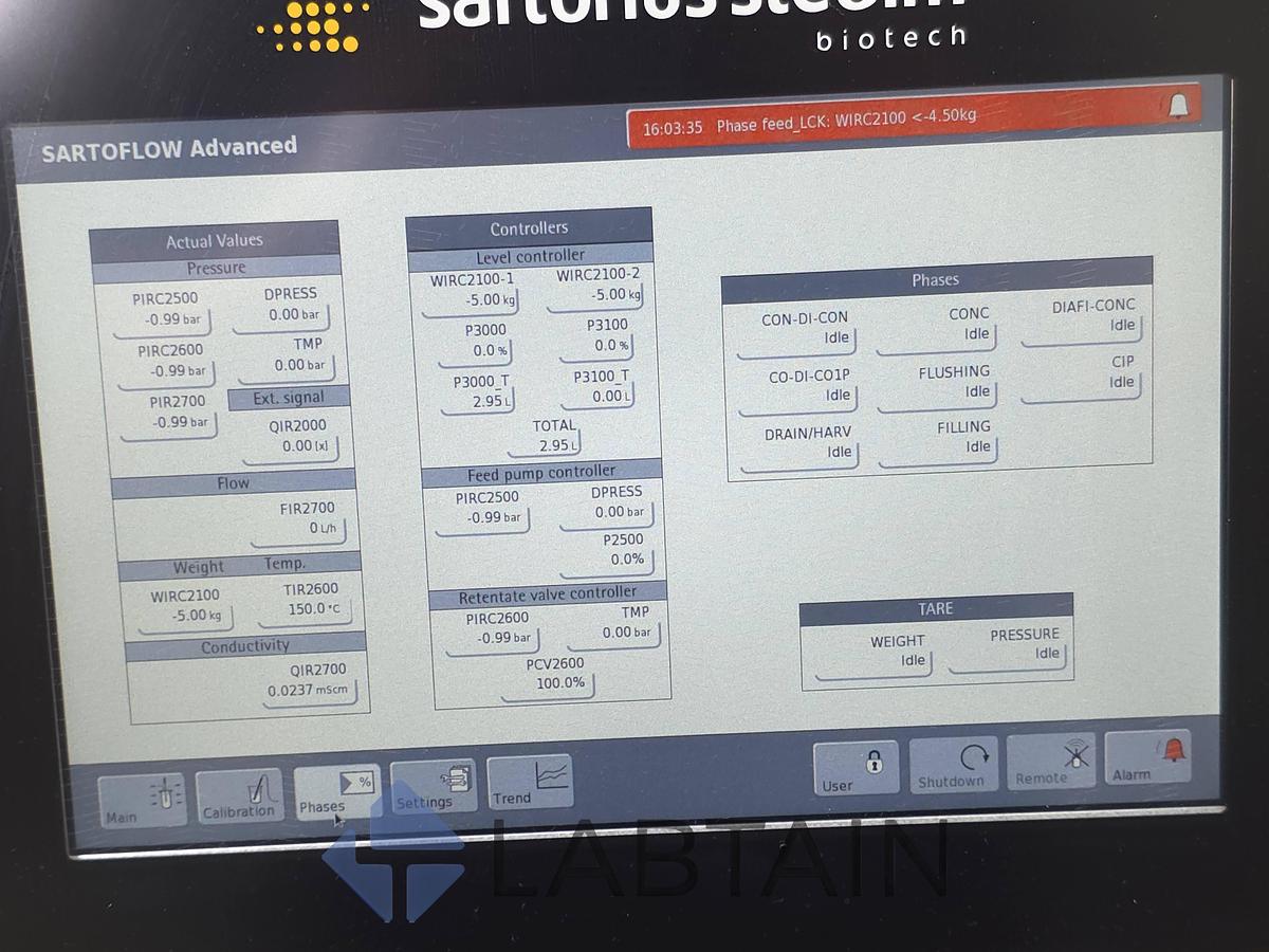 Used Sartorius Stedim SARTOFLOW Advanced Benchtop TFF Crossflow System, 10 L SS Vessel, 0.1–2.1 m², Used/Inspected