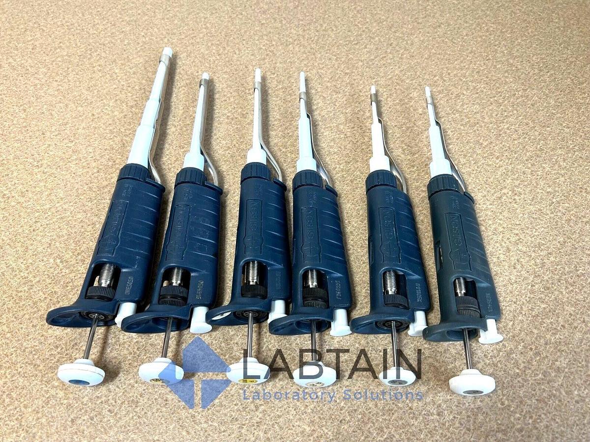 Used 6x] Gilson Pipetman Single Manual Pipette Set P1000, P200, P100, P20, P10, P2