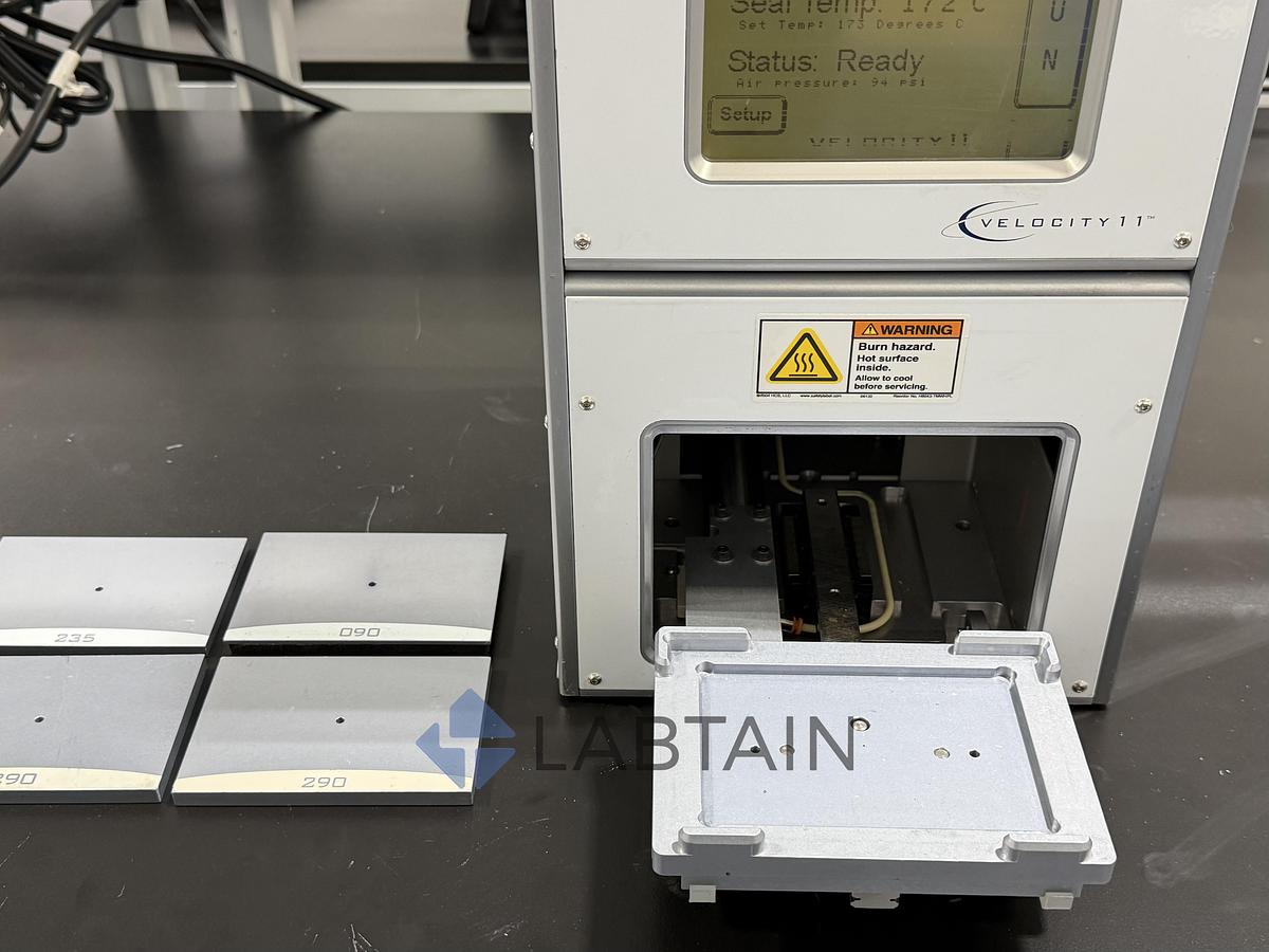 Used Agilent (Velocity11) PlateLoc Thermal Microplate Sealer — 30–200 °C, with Seal Roll Holder & 4 Metal Pad Inserts, Used