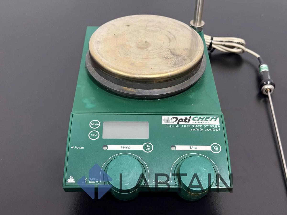 Used Chemglass Optichem Digital Hotplate Stirrer with Safety Control