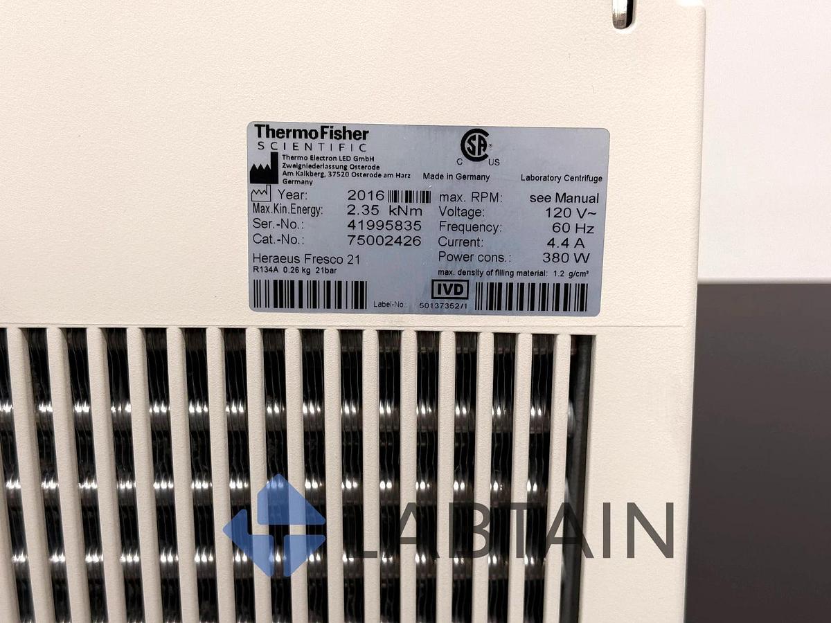 Used Thermo Scientific Heraeus Fresco 21 Refrigerated Centrifuge w/ Rotor 75002426