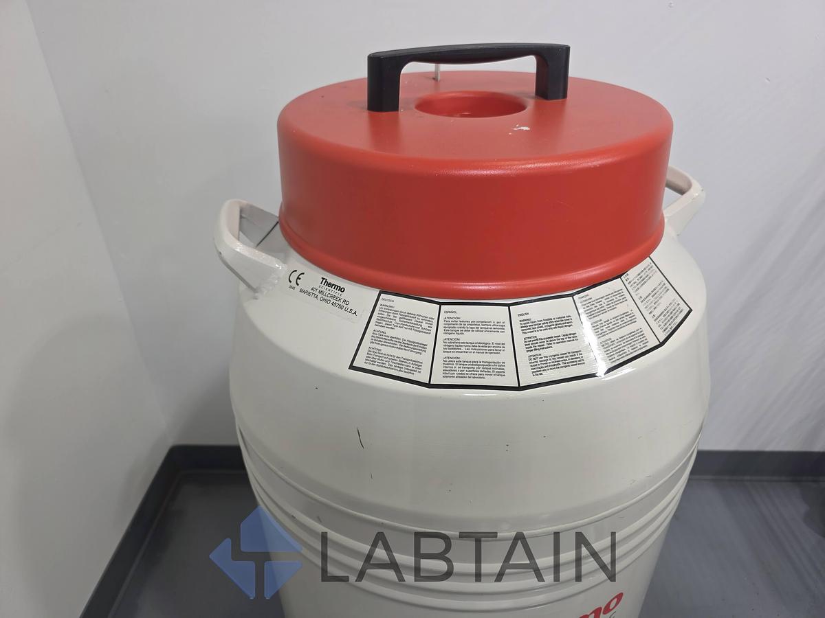 Used Thermo Scientific Locator 4 Plus LN2 Cryogenic Storage Dewar w/ Roller Cart Used