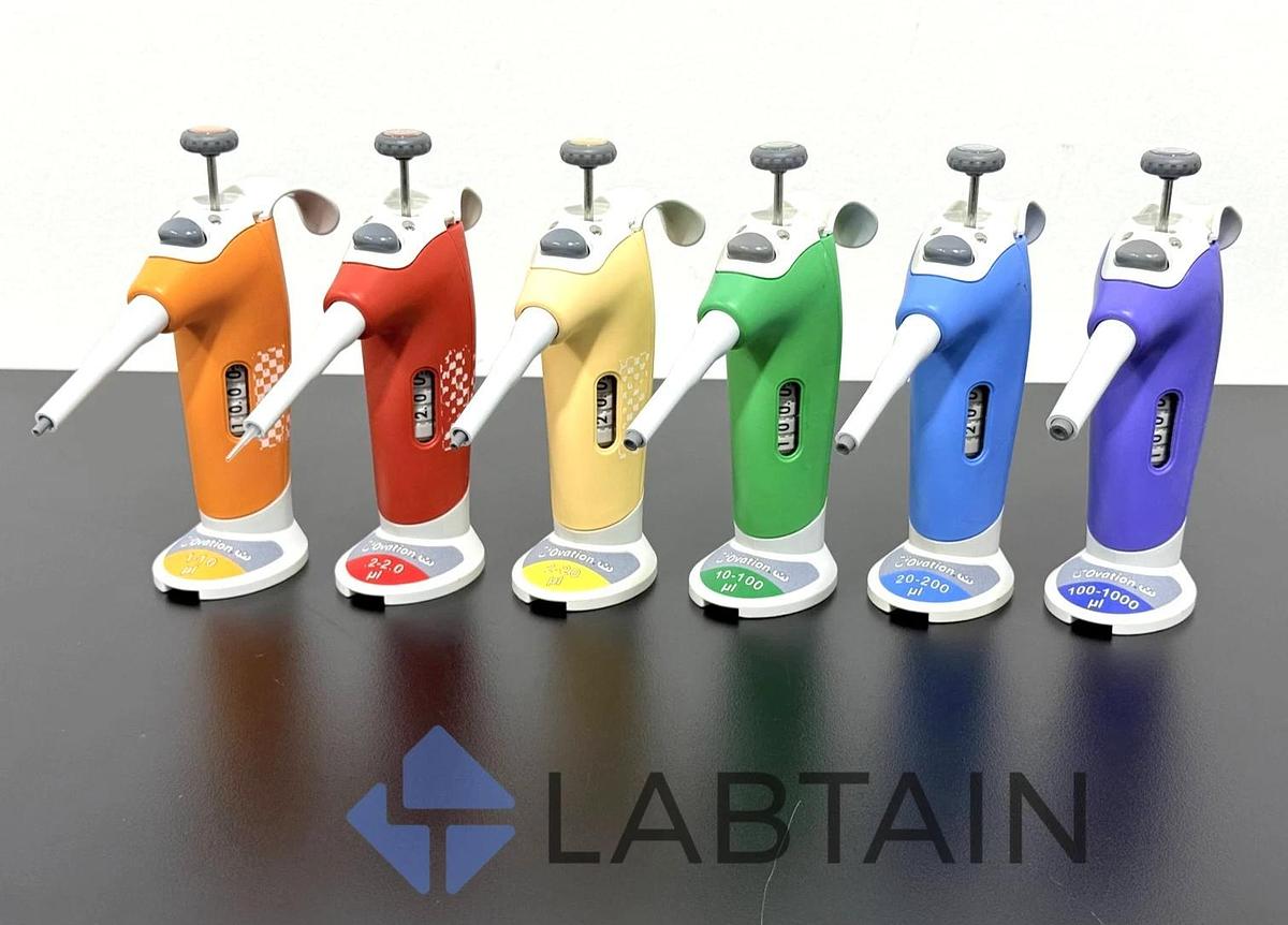 Used Lot of 6 VistaLab Ovation Adjustable Pipetts - Ergonomic Micropipettors, 1-1000