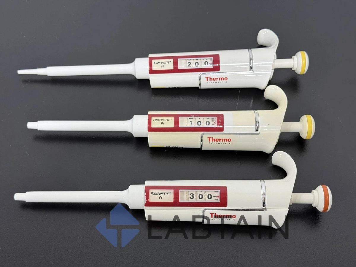 Used Lot of 3 Thermo Scientific Finnpipette F1 Manual Pipettes - Adjustable Volume