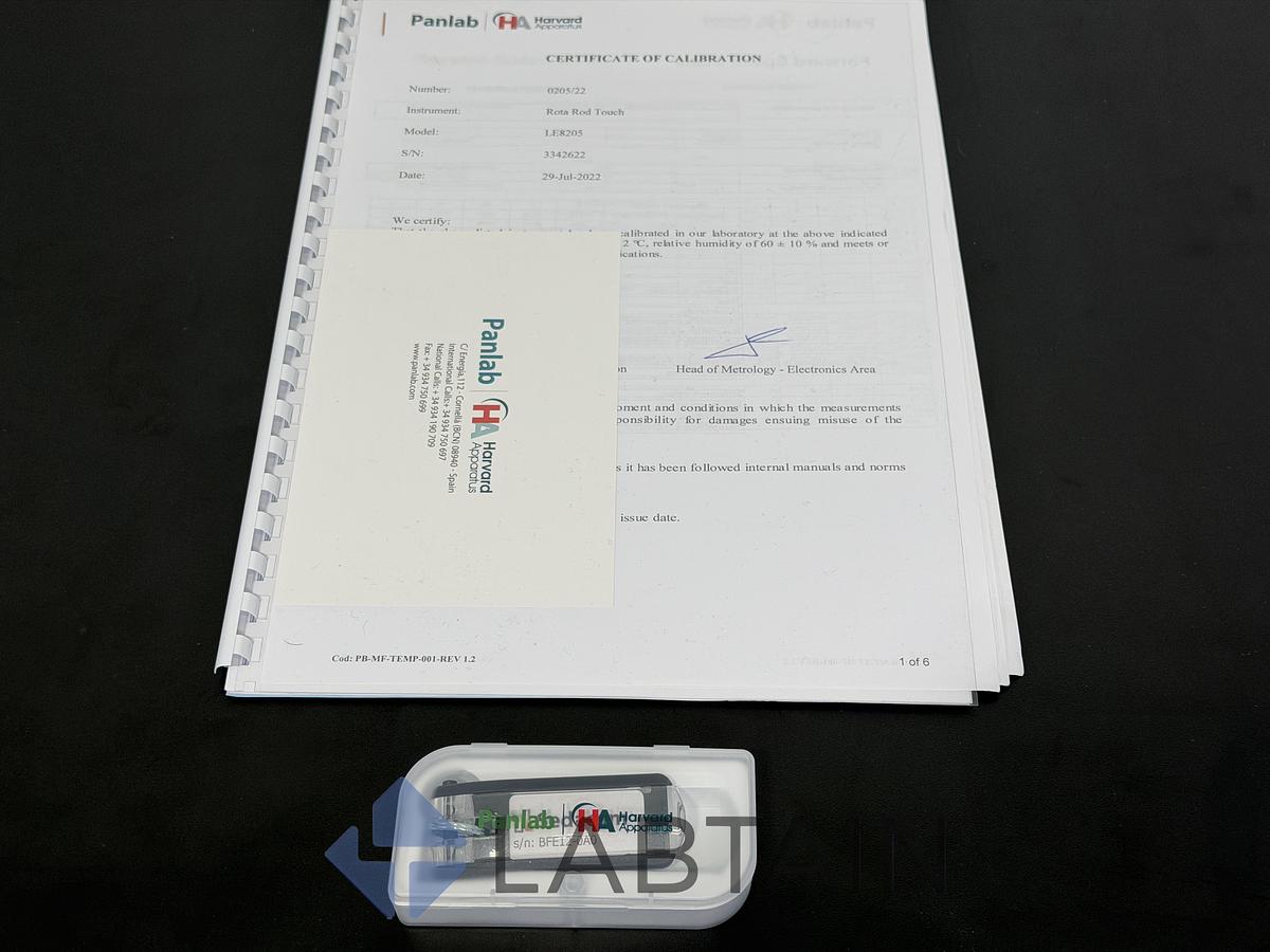 Used PANLAB | HARVARD APPARATUS LE8205 ROTA ROD TOUCH — 5-LANE RODENT ROTAROD WITH CALIBRATION CERTIFICATE
