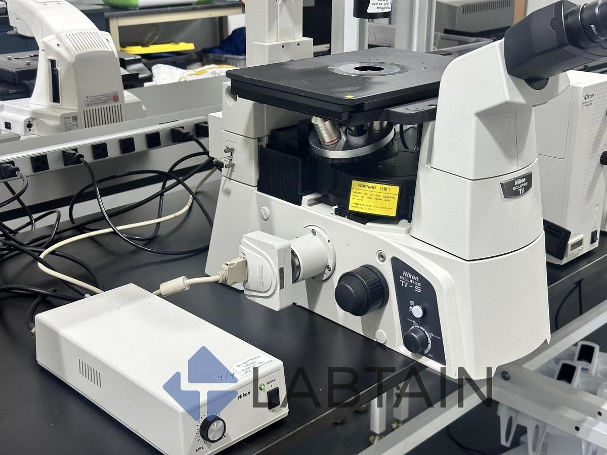 Used Nikon Ti-S/L100 Inverted Research Phase Contrast Microscope – 4 Objectives – Powers On – Good Condition