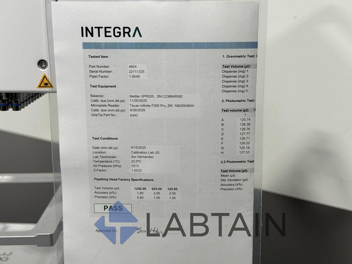 Used Integra MINI 96 Portable 96-Channel Electronic Pipette – Model 4804 – S/N 22111325 – Used