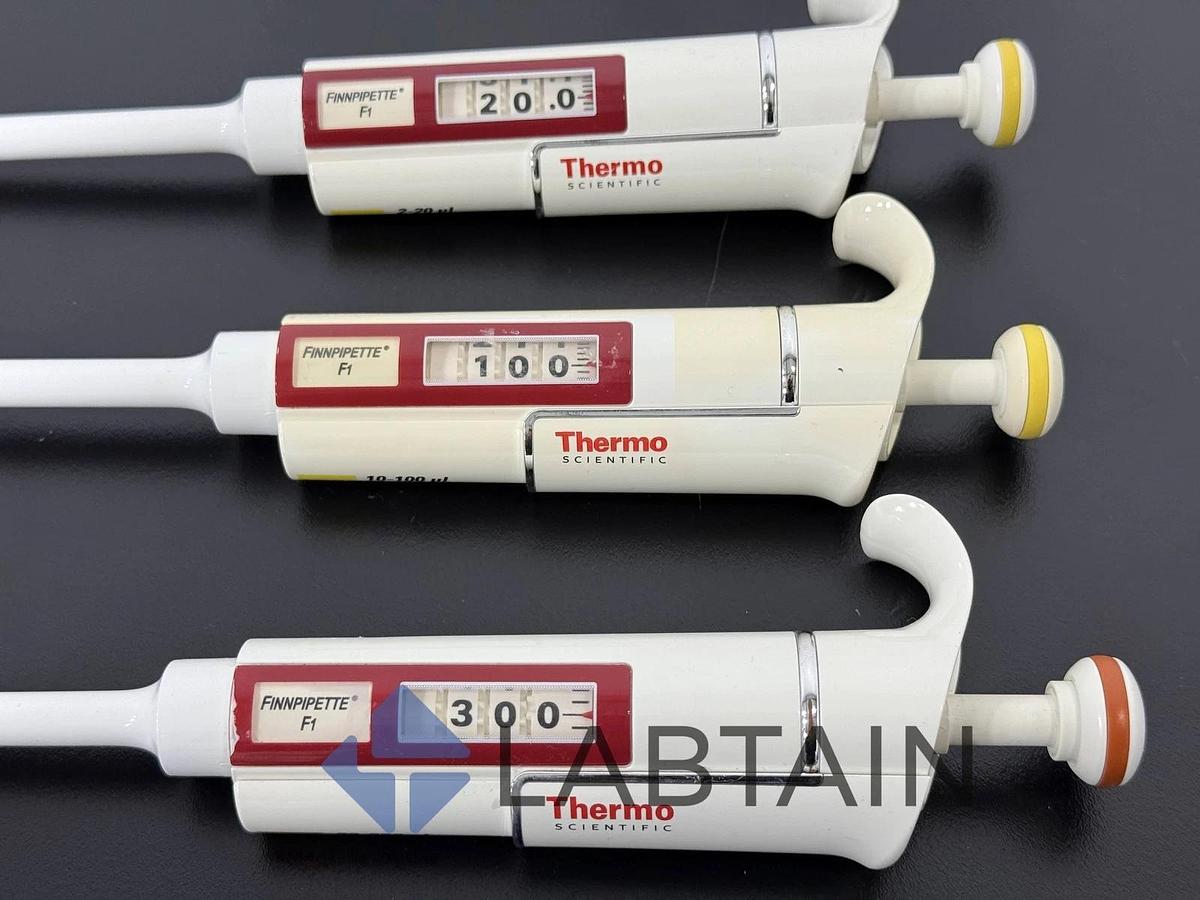Used Lot of 3 Thermo Scientific Finnpipette F1 Manual Pipettes - Adjustable Volume