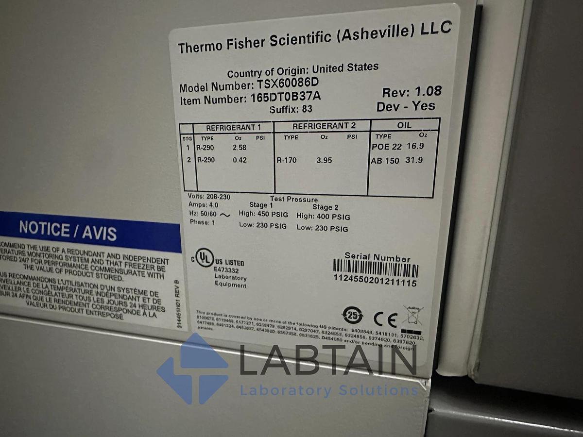 Used Thermo Scientific -86 Lab Freezer TSX60086D | Manufactured 2021