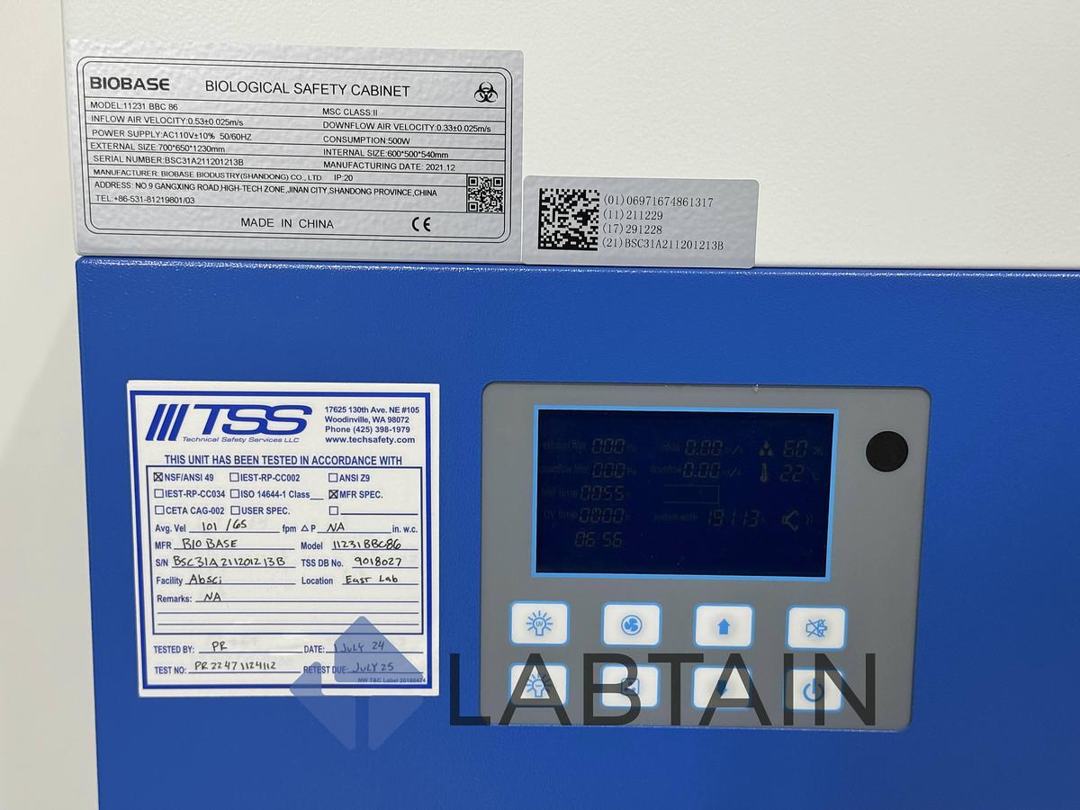 Used Biobase Biological Safety Cabinet – 11231 BBC 86 – S/N BSC31A211201213B – Tested
