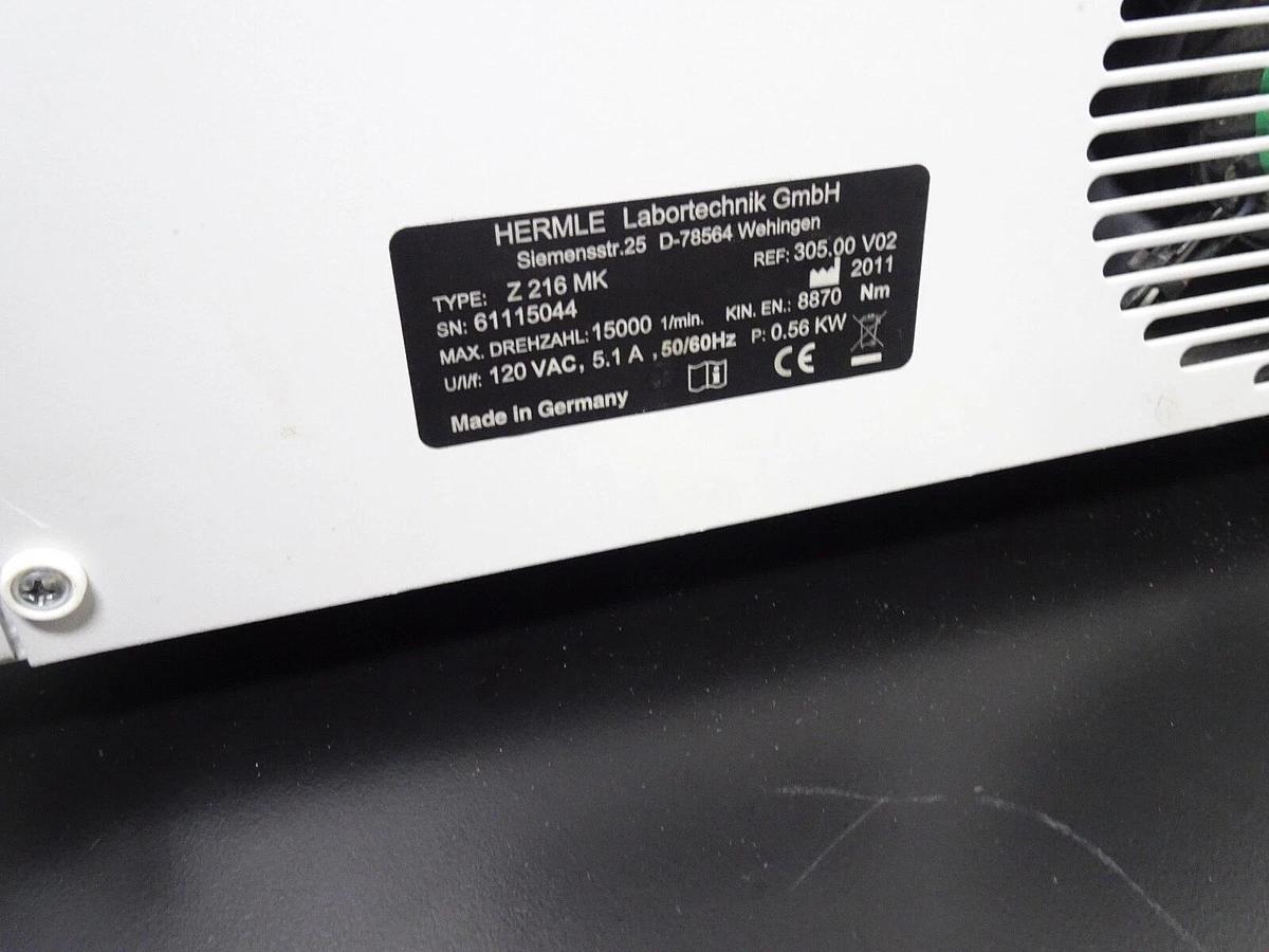 Used Hermle Labnet Z216 MK Refrigerated Centrifuge 305.00 V02 SN 61115044 – As-Is