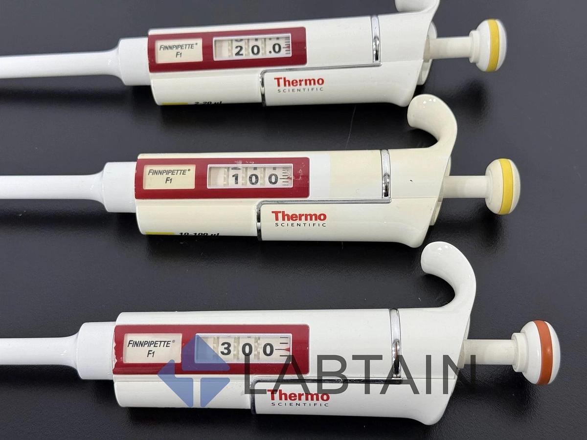 Used Lot of 3 Thermo Scientific Finnpipette F1 Manual Pipettes - Adjustable Volume