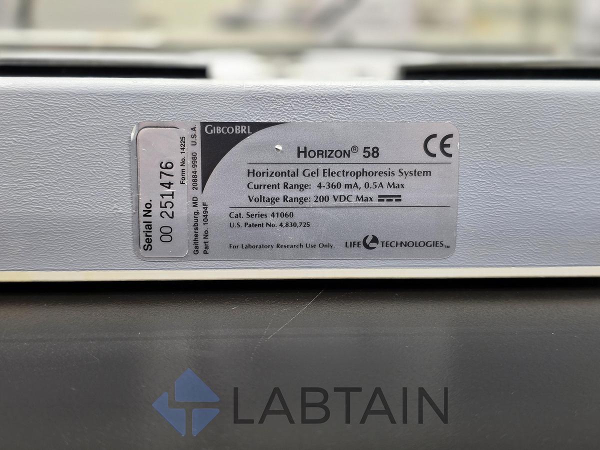 Used Life Technologies Gibco BRL Horizon 58 Horizontal Gel Electrophoresis System Used