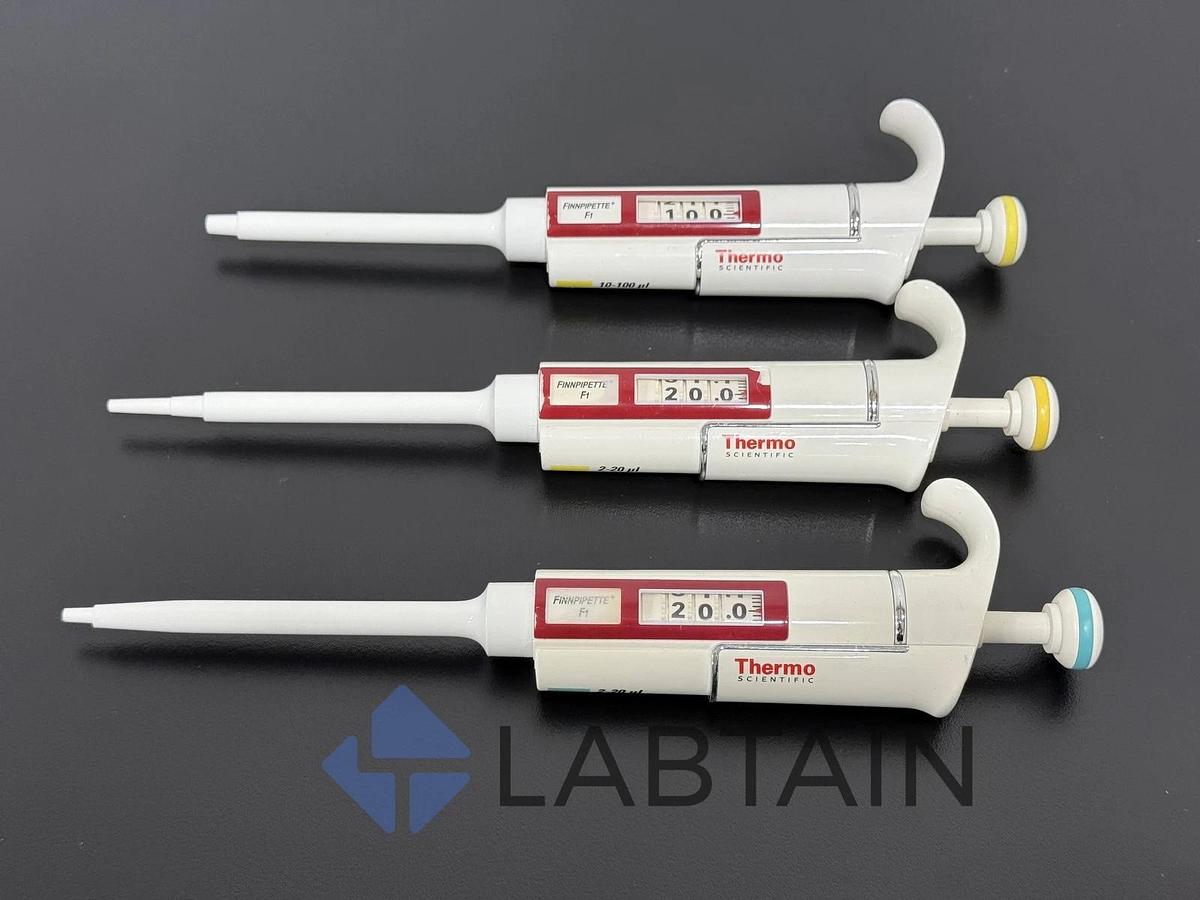 Used Lot of 3 Thermo Scientific Finnpipette F1 Manual Pipettes x2) 2-20uL | 10-100uL