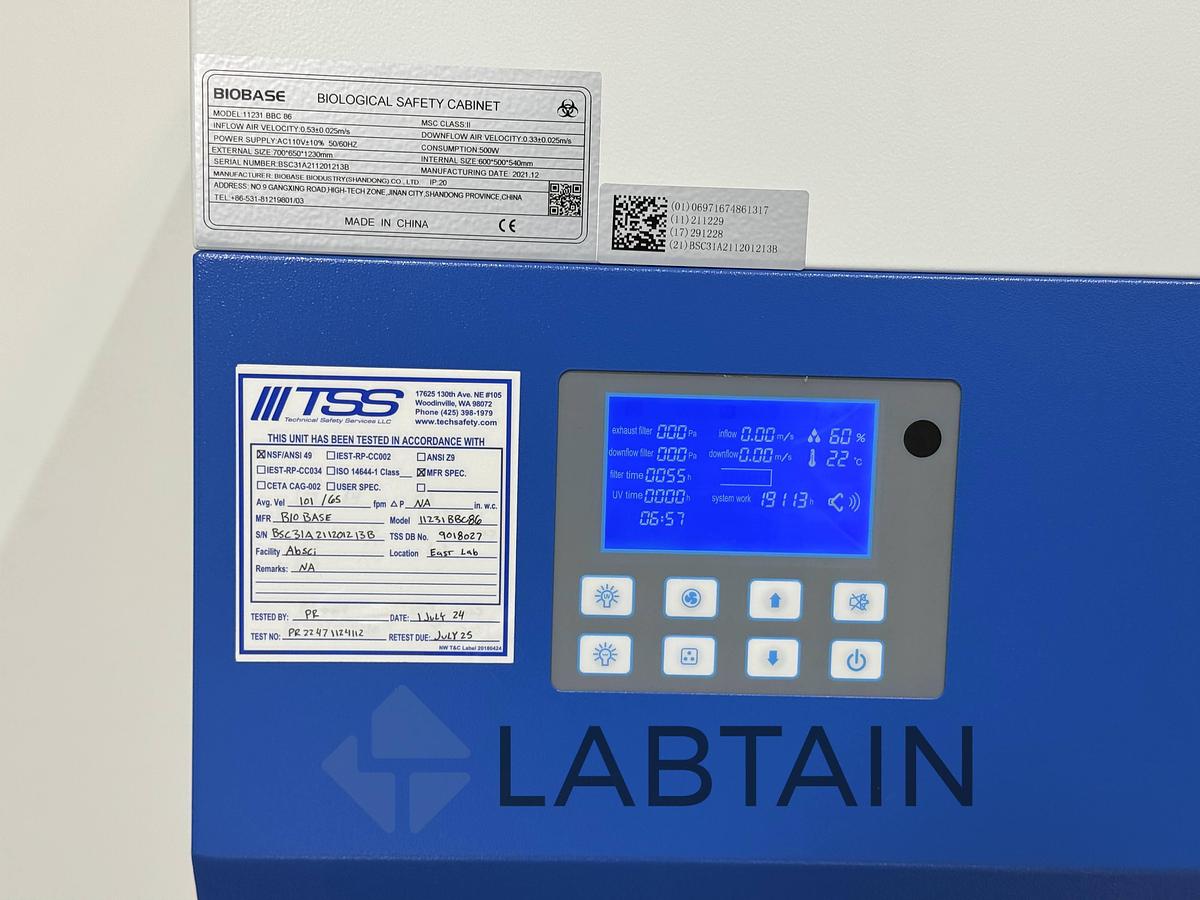 Used Biobase Biological Safety Cabinet – 11231 BBC 86 – S/N BSC31A211201213B – Tested