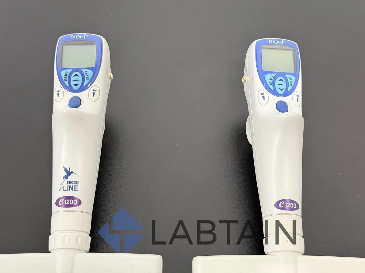 Used Lot of 2 Biohit (Sartorius) eLINE 12-Channel Electronic Pipettes 50-1200ul