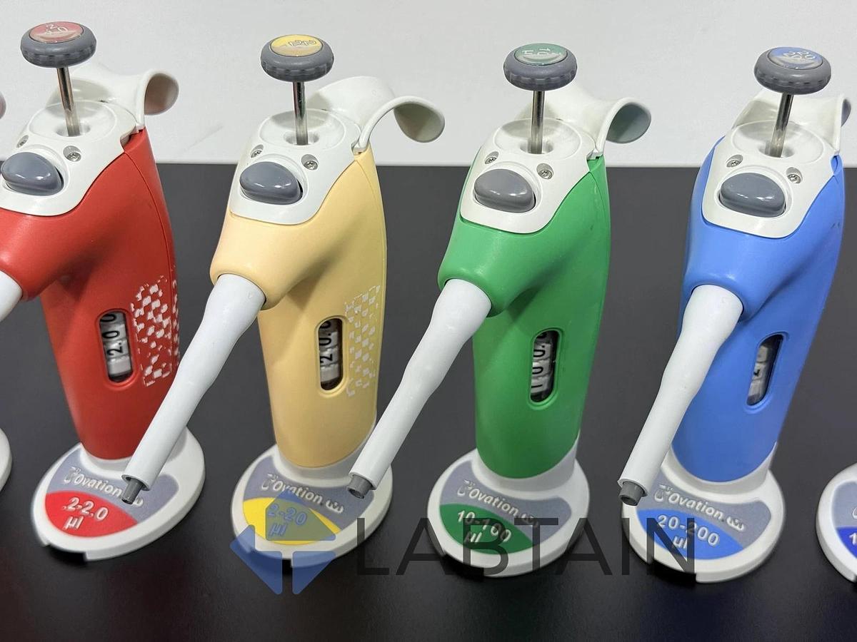 Used Lot of 6 VistaLab Ovation Adjustable Pipetts - Ergonomic Micropipettors, 1-1000