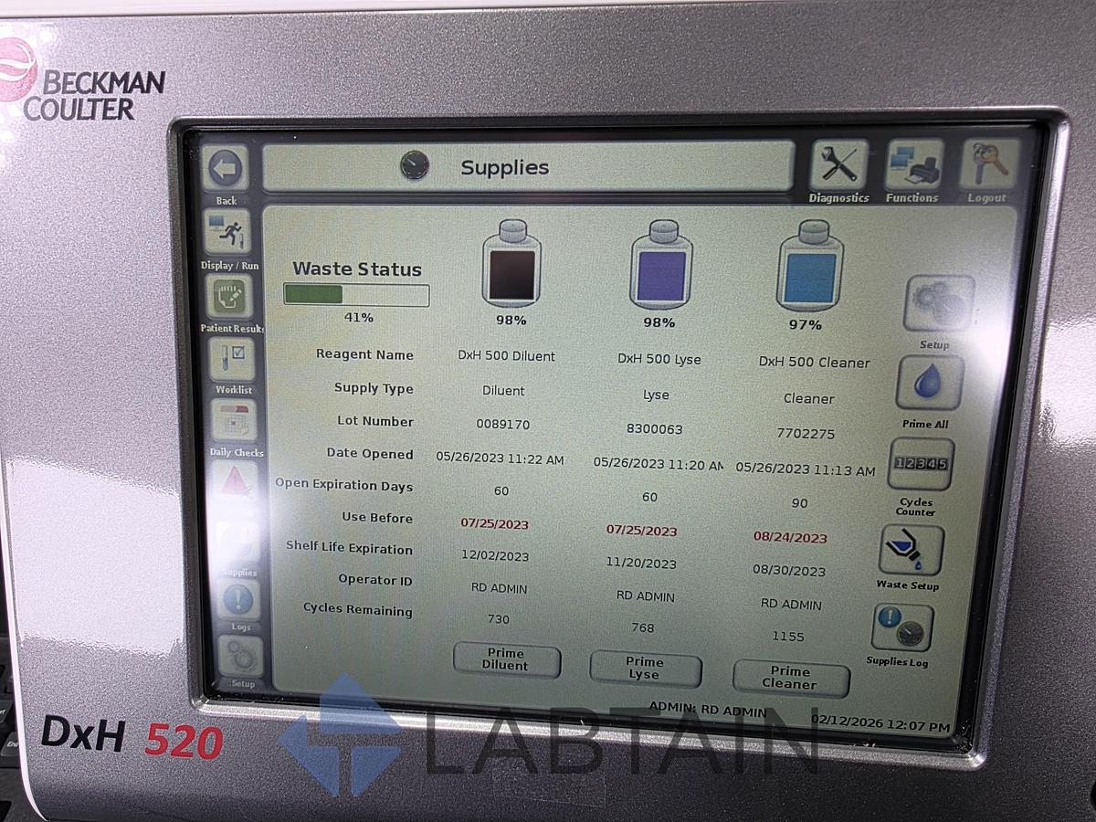 Used Beckman Coulter DxH 520 Hematology Analyzer (B40602) - 2020 Model with 2D Barcode Scanner