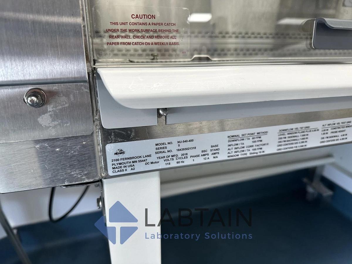 Used NUAIRE NU-540-400 Biological Safety Cabinet – Class II, Type A2 – 4 ft – With Stand – Used
