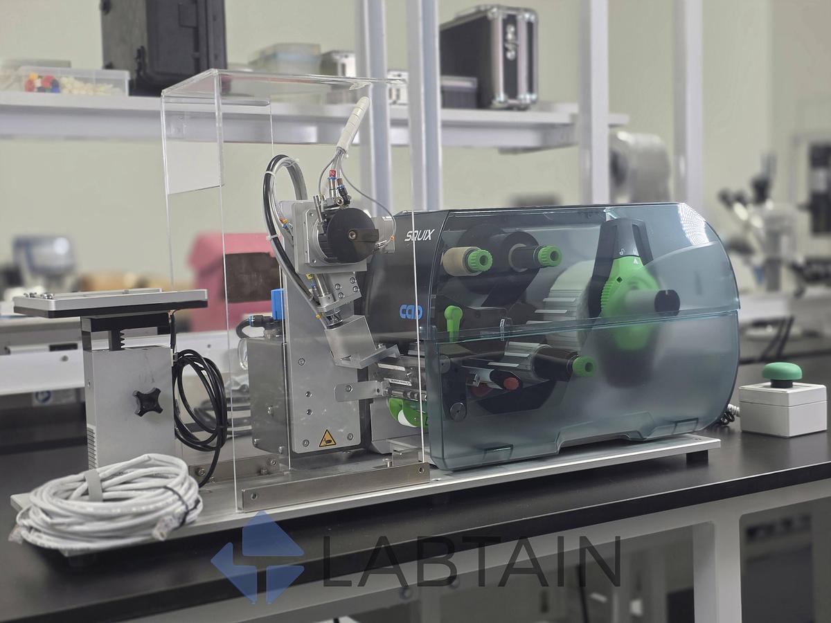 Used CAB SQUIX 4/600P Automated Label Printer System w/ S3200 Pneumatic Applicator Used
