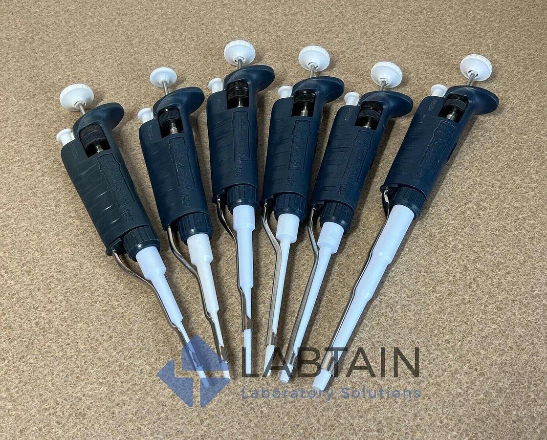 Used 6x] Gilson Pipetman Single Manual Pipette Set P1000, P200, P100, P20, P10, P2