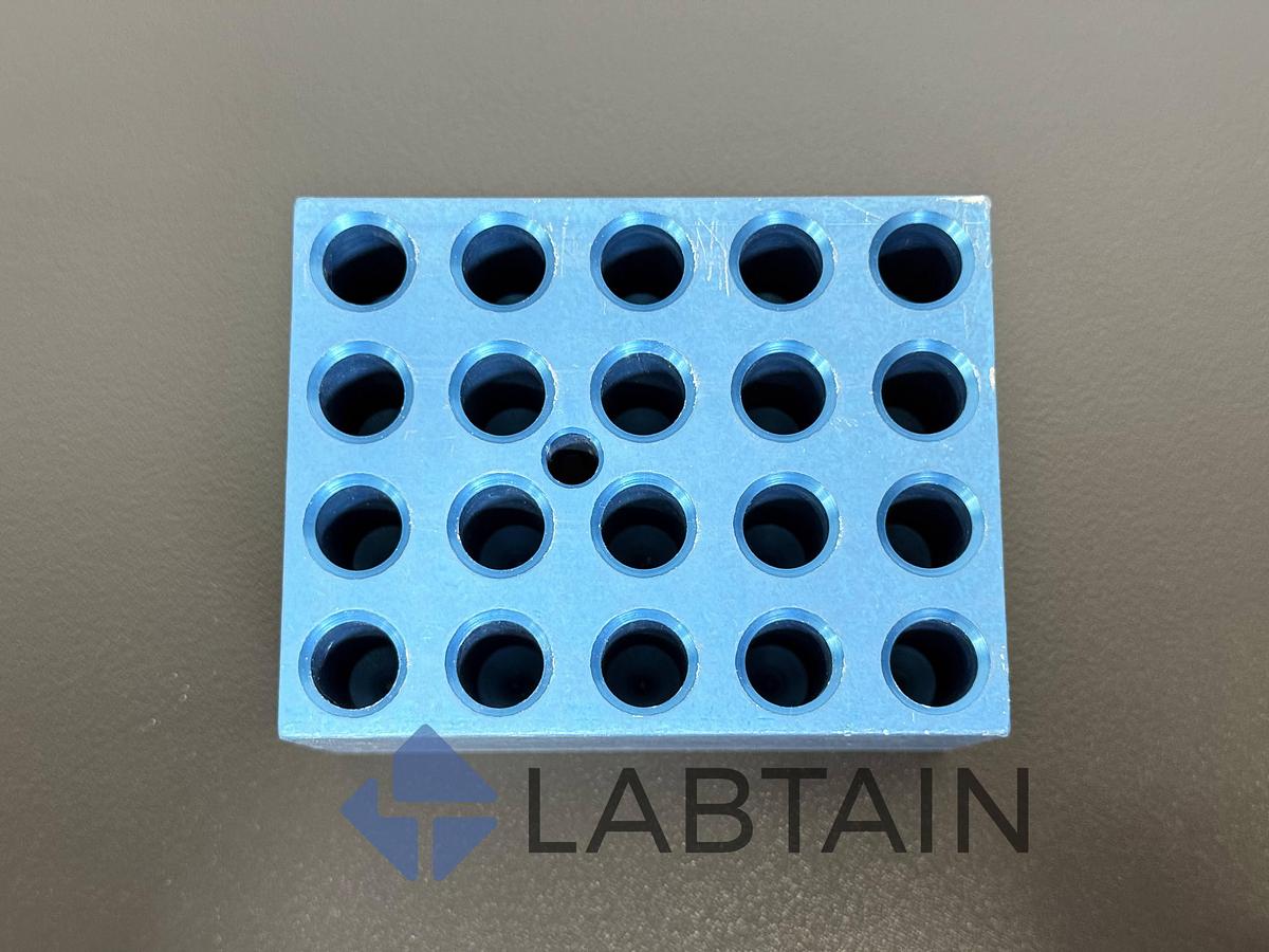 Used Aluminum 20-Place Dry Bath Heating Block – 11 mm ID Holes Blue – Designed for 10 mm Tubes – Used