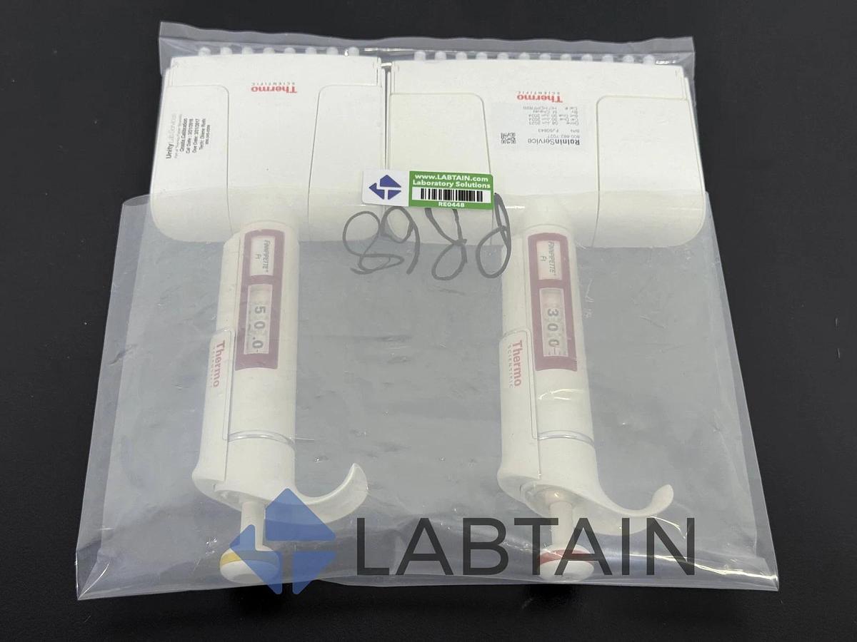 Used Lot of 2 Thermo Scientific Finnpipette F1 Manual Pipettes 5-50ul and 30-300ul