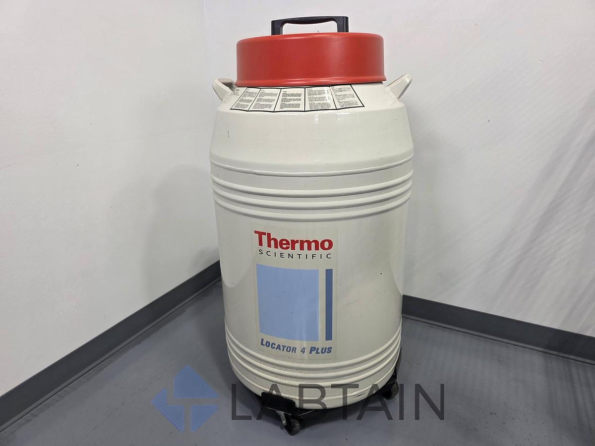 Used Thermo Scientific Locator 4 Plus LN2 Cryogenic Storage Dewar w/ Roller Cart Used