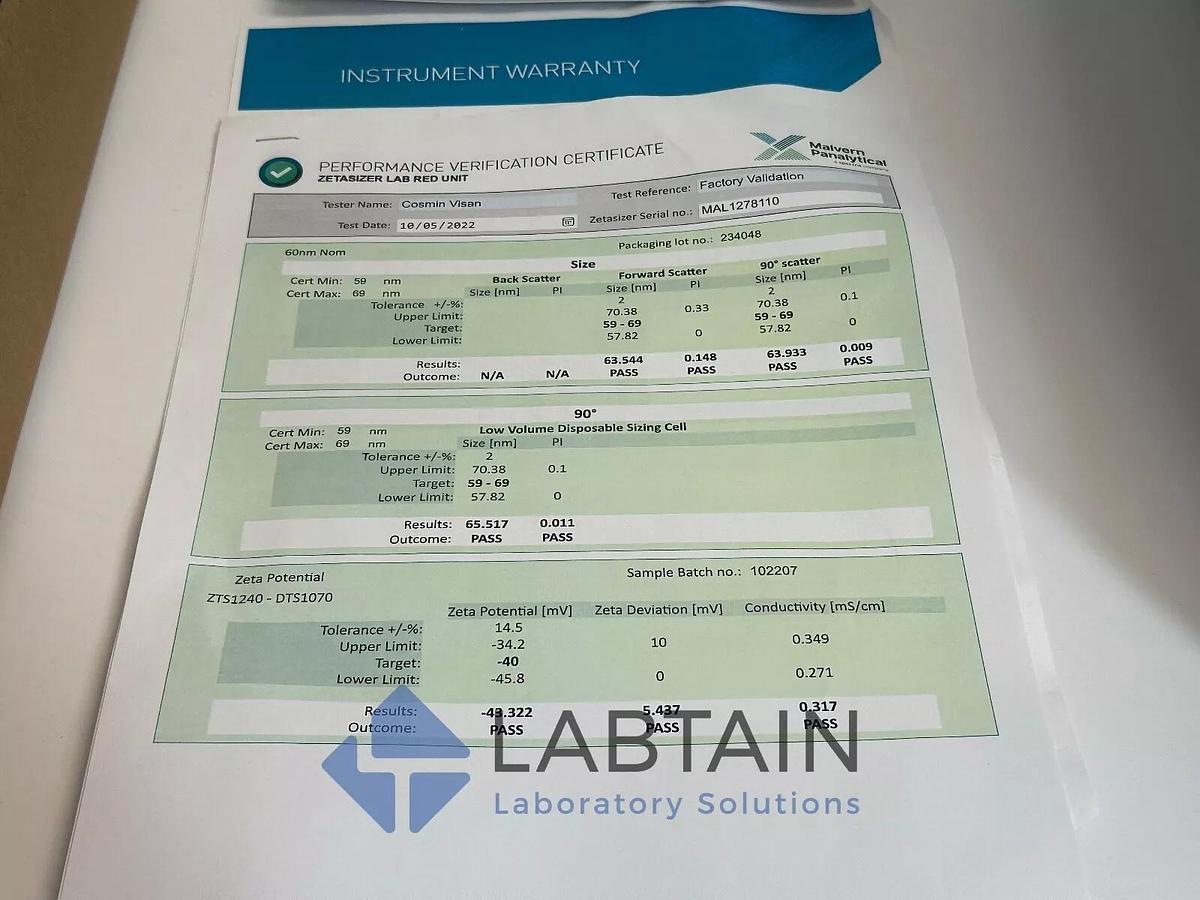 Unused Malvern PANalytical Zetasizer Lab Analyzer ZSU3105 - Red - DOM 2022