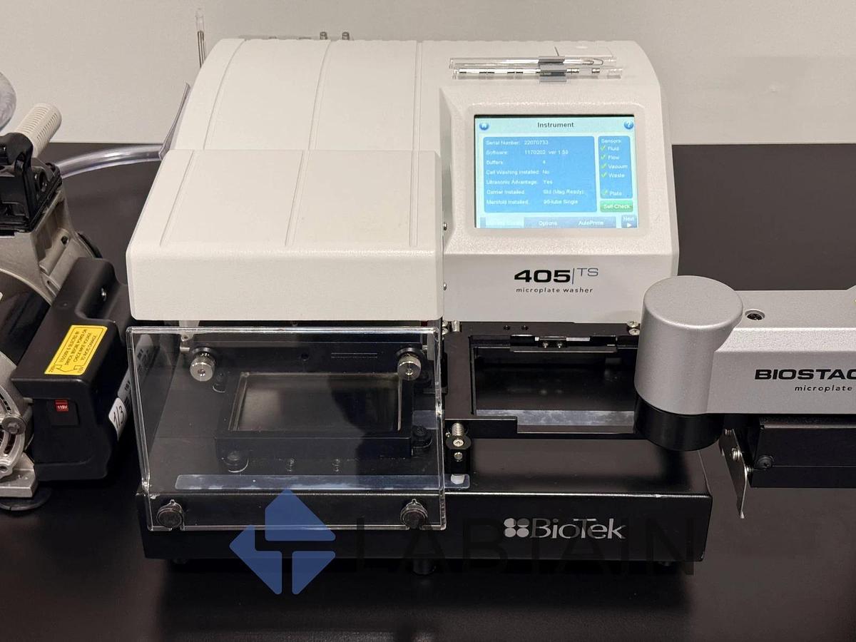 Used BioTek / Agilent 405 TS Microplate Washer w/ BioStack Stacker & Vacuum Pump – Tested