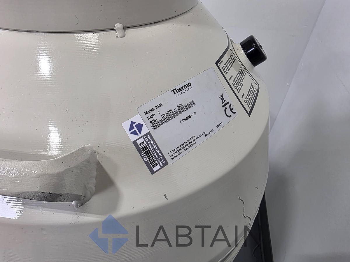 Used Thermo Scientific Locator 4 Plus LN2 Cryogenic Storage Dewar w/ Roller Cart Used