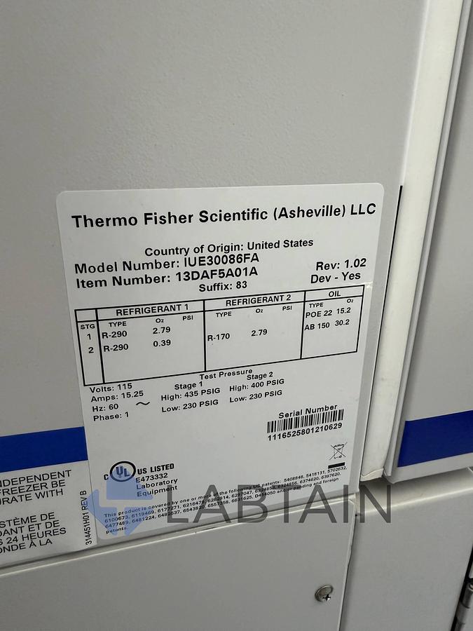 Used Thermo Scientific IUE30086FA -80°C Ultra-Low Temperature Freezer 115V Used
