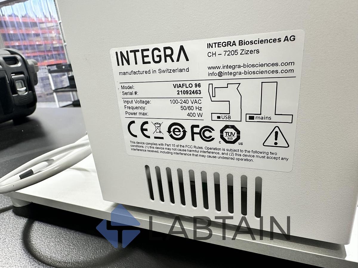 Used Integra VIAFLO 96 Electronic Pipetting System with 12.5 µL Head – 96-Channel – S/N 21092463 / Head S/N 10489 – Excellent Condition