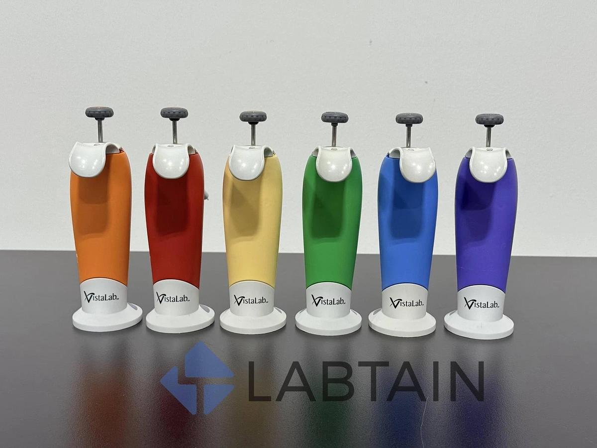 Used Lot of 6 VistaLab Ovation Adjustable Pipetts - Ergonomic Micropipettors, 1-1000