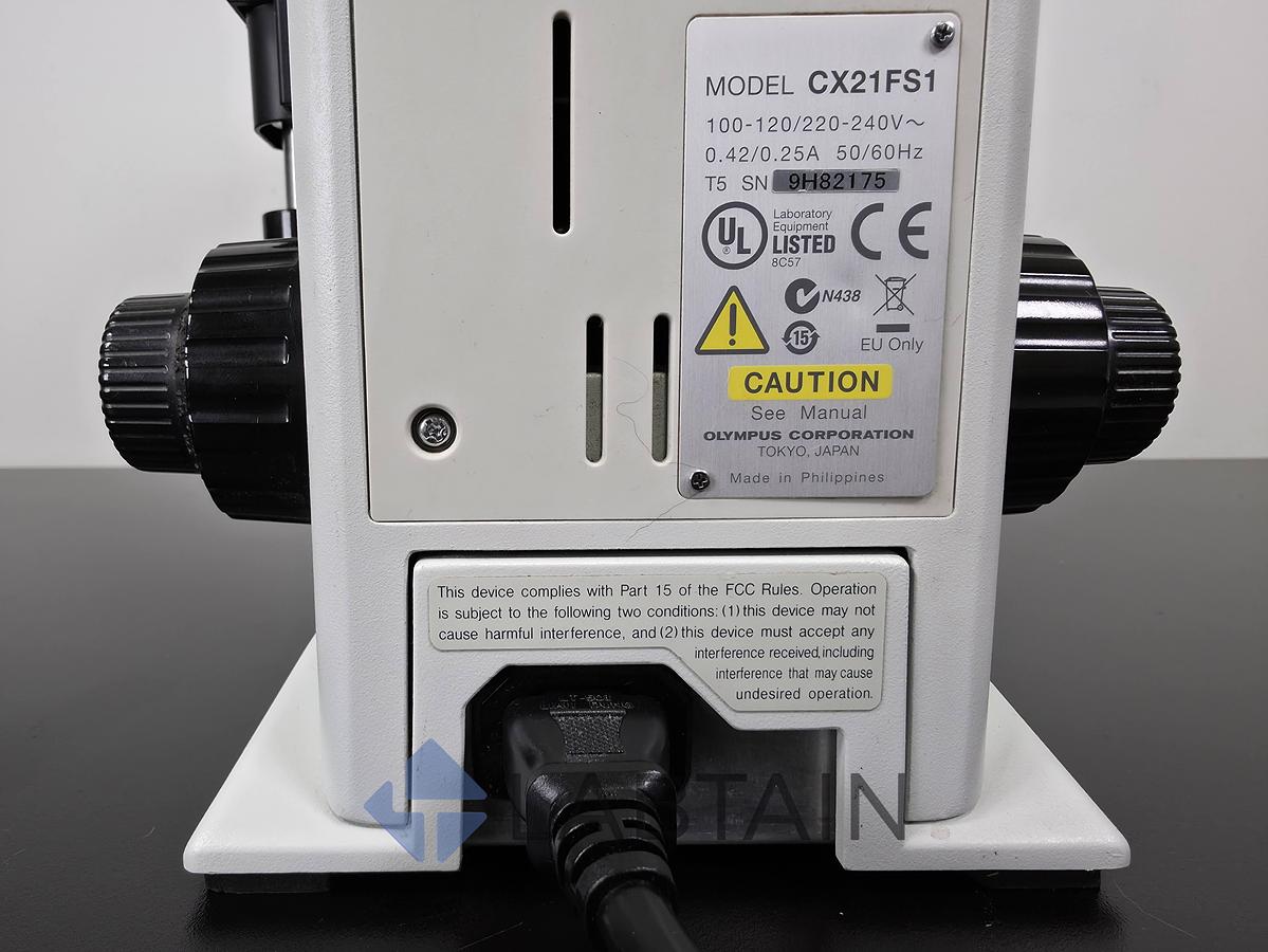 Used Olympus CX21FS1 Binocular Biological Microscope | 4X, 10X, 40X, 100X Objectives | Used 